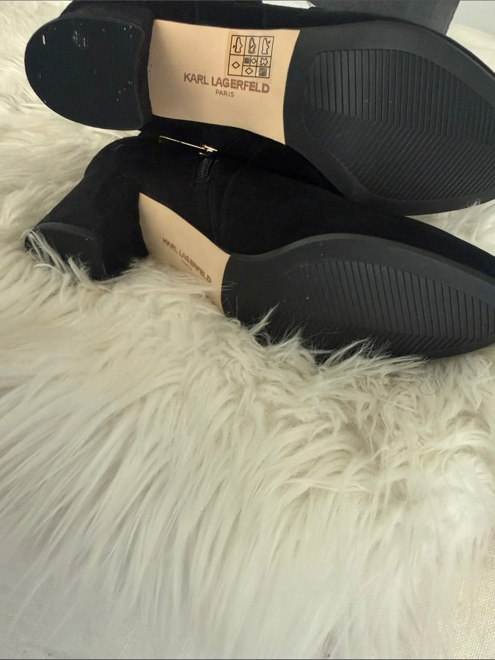 Karl Lagerfeld Black Suede Over-the-Knee Boots with Gold Ring Detail. NWOT